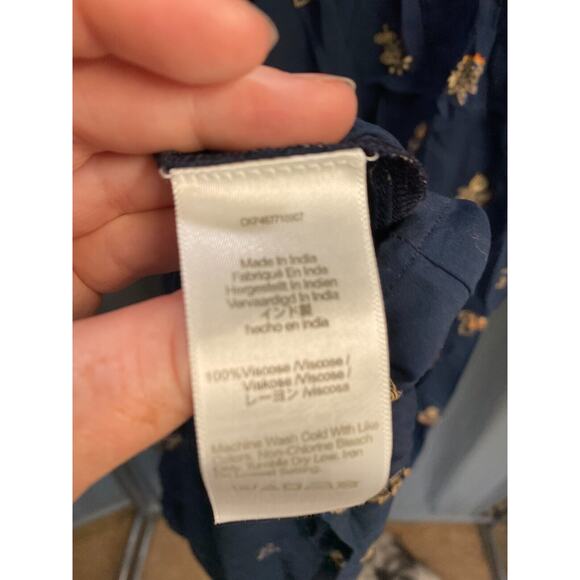 Madewell Challis Midi Dress Women's Small Navy Floral V-Neck Ruffle Flowy B95 - Picture 6 of 8